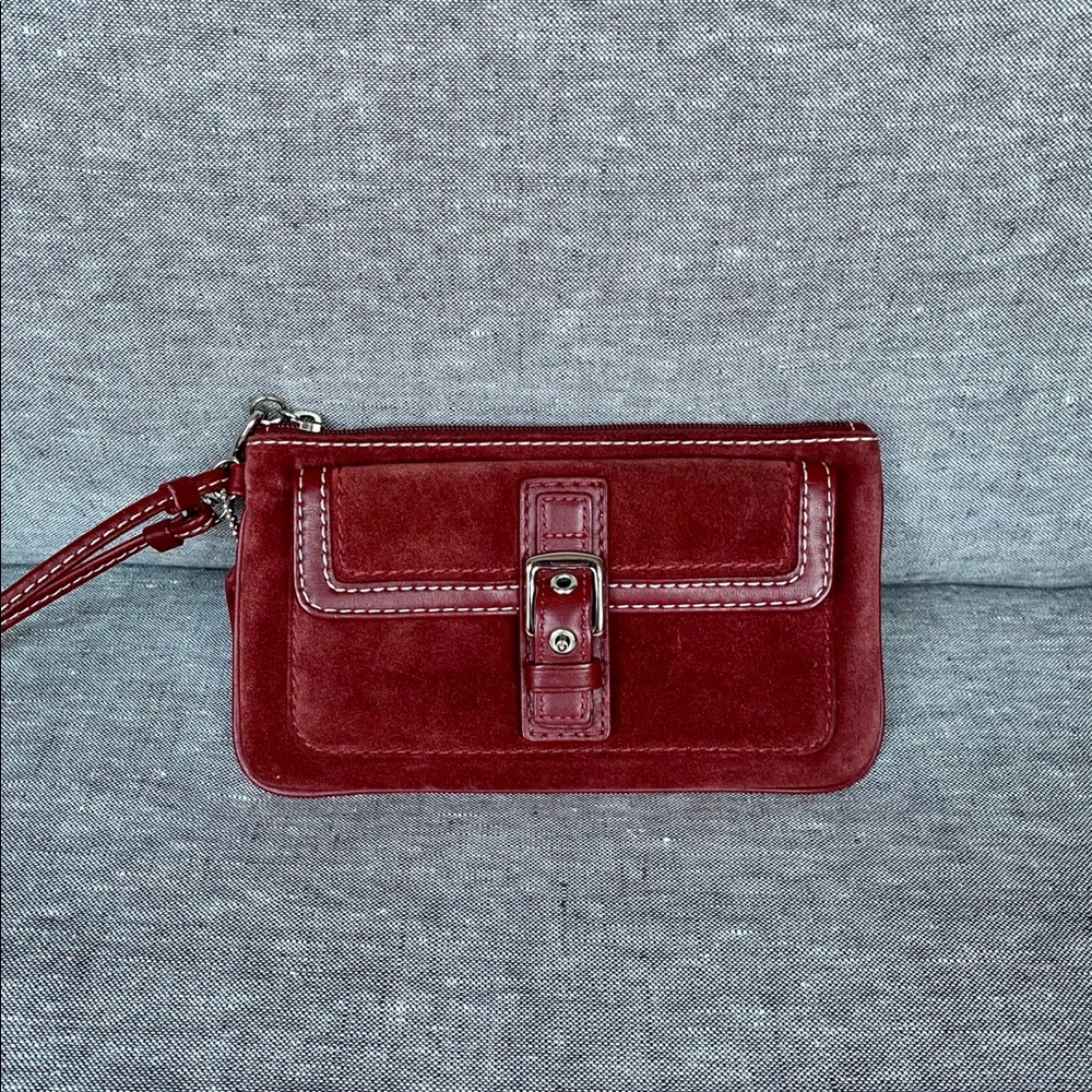 Coach Suede Burgundy Wristlet